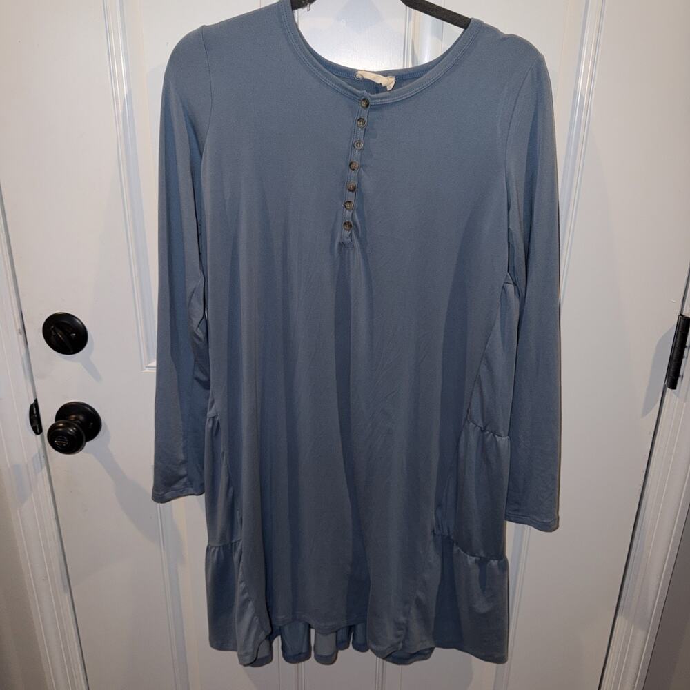 Women's Blue Long Sleeve Button Front dress medium with tshirt comfy feel!